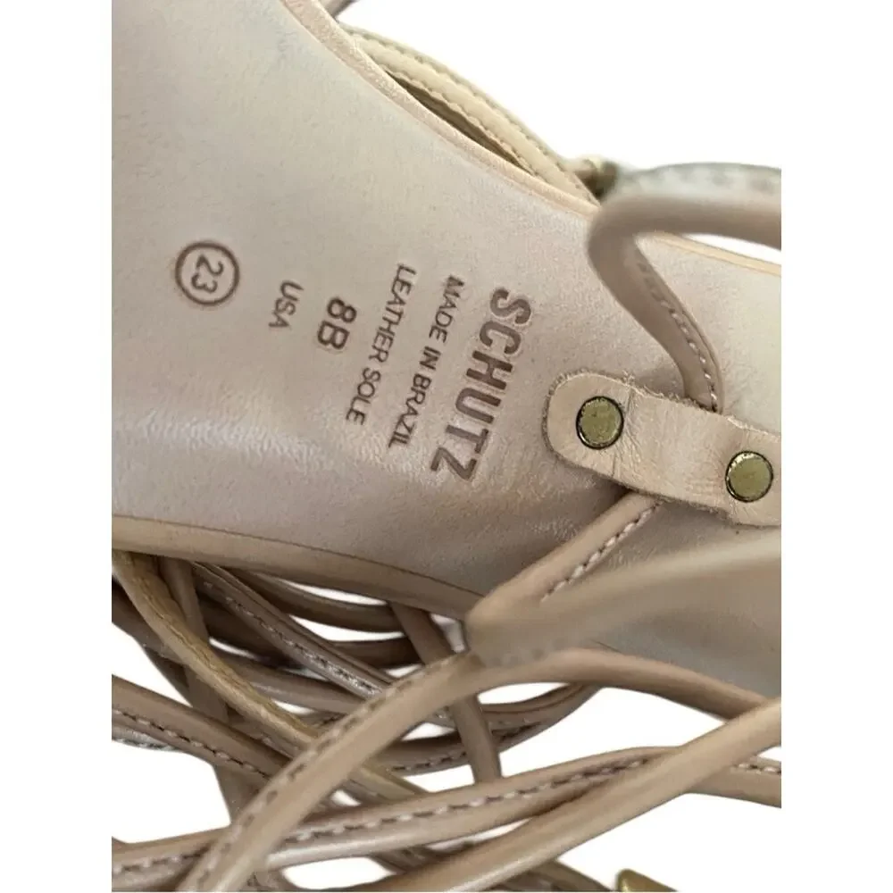 Schutz NWOB Vikki Leather Lace-Up Strappy High Heel Sandals in Nude size 8